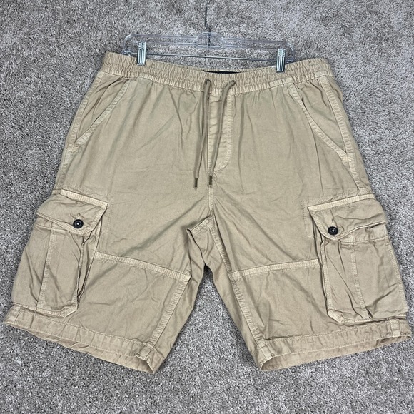 American Eagle Jogger‎ Cargo Shorts Mens Large Khaki Tan Drawstring Pocket NEW
